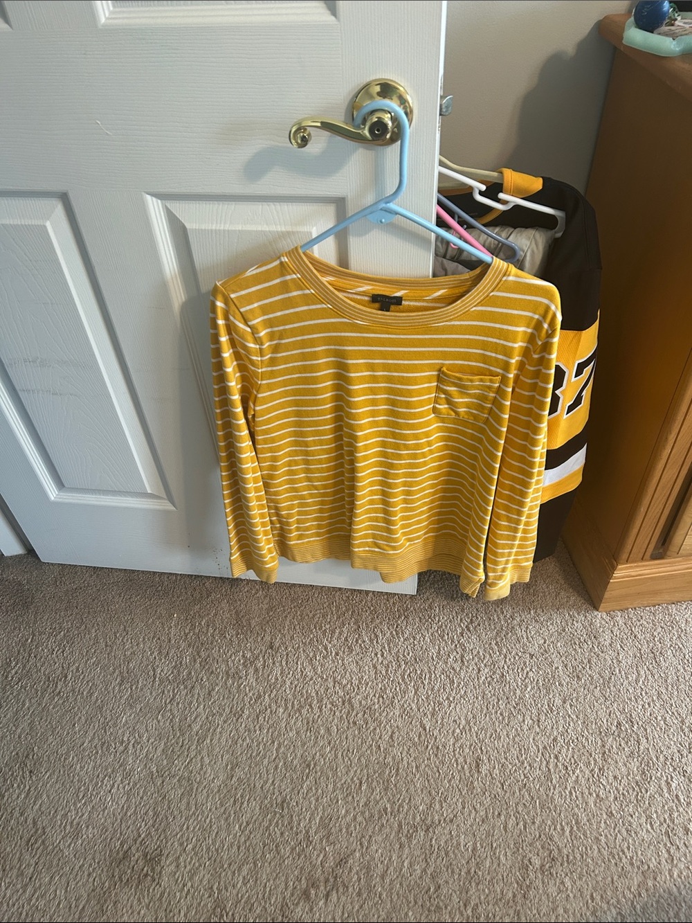 Talbots Mustard and White Striped Long-Sleeve Tee